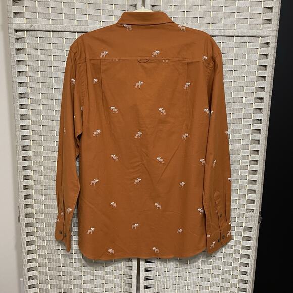 Club Room MOOSE PRINT Button Down Shirt Men’s M Toasted Umber Long Sleeve NEW - Picture 2 of 10